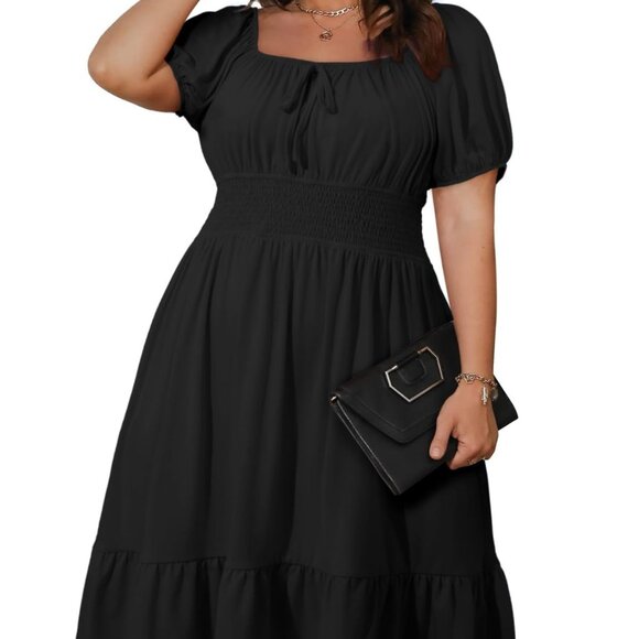 Eytino Women Plus Size Short Sleeve Sweetheart Neck Casual Mini  Summer Dress - Picture 1 of 8